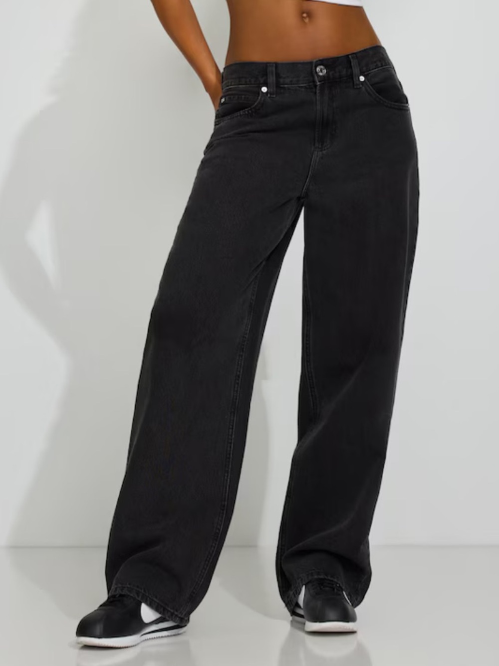 Garage Black Low-Rise Wide Leg Jeans